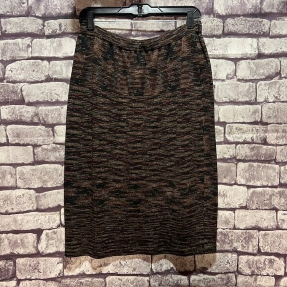 John Patrick NWT Brown, Red & Beige Heathered Knit Skirt Size XL